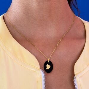 Pendentif Or 750 Onyx Carte Guyane Ovale 14*22mm Avec Bélière