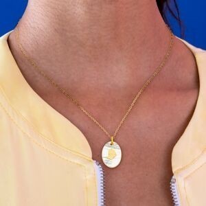 Pendentif Or 750 Nacre Carte Guyane Ovale14*22mm Avec Bélière