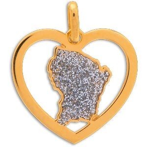 Pendentif Or 750 Cœur Carte Guyane Email Pailleté 15*17mm