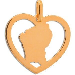Pendentif Or 750 Cœur Carte Guyane Email Pailleté 15*17mm