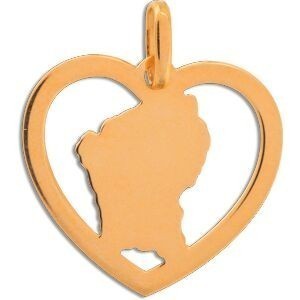 Pendentif Or 750 Cœur Carte Guyane Email Pailleté 15*17mm