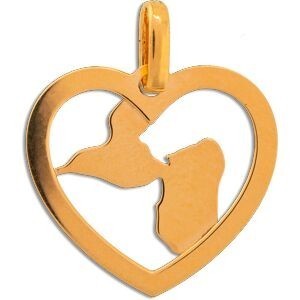 Pendentif Or 375 Cœur Diamanté Carte Guadeloupe 15*17mm Avec Bélière