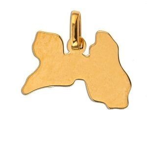 Pendentif Or 375 Carte Guadeloupe Hibiscus Email Orange 16.5*12mm Avec Bélière