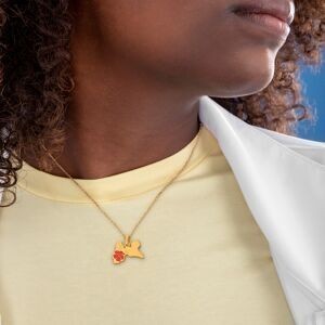 Pendentif Or 375 Carte Guadeloupe Hibiscus Email Orange 16.5*12mm Avec Bélière