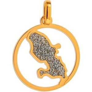 Pendentif Or 375 Carte Martinique Email Pailleté Cerclé 16*20mm Avec Bélière