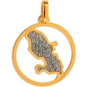 Pendentif Or 375 Carte Martinique Email Pailleté Cerclé 16*20mm Avec Bélière