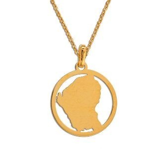 Pendentif Or 750 Carte Guyane Email Pailleté Cerclé  16*20mm Avec Bélière