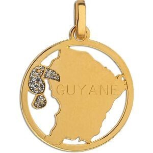 Pendentif Or 750 Carte Guyane Colibri Email Pailleté Cerclé 16*20mm Avec Bélière