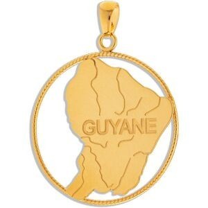 Pendentif Or 750 Carte Guyane Cerclée 26.5mm*33mm Avec Bélière