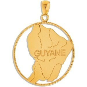 Pendentif Or 750 Carte Guyane Cerclée 26.5mm*33mm Avec Bélière