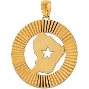 Pendentif Or 750 Carte Guyane Etoile Cercle Diamanté 25*30mm Avec Bélière