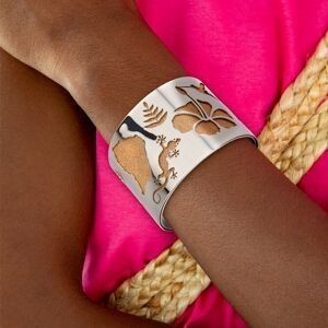 Manchette Acier Bicolore Carte Guyane Gwoka Hibiscus 60mm