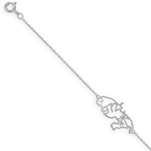 Bracelet Argent 925 1.2mm Carte Martinique 972 Palmier 29*12.5mm 15  à 19cm
