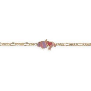 Bracelet Plaqué Or Carte Martinique Email Rose Mauve 12*7mm 14  à 16mm