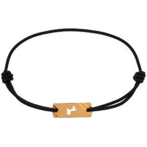 Bracelet Or 375 Plaque Carte Guadeloupe 20*3mm Cordon Noir 19cm
