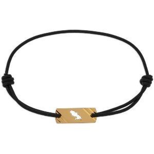 Bracelet Or 375 Motif Carte Martinique 20*3mm Cordon Noir 19cm