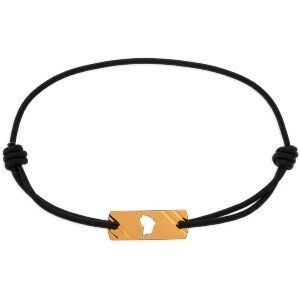 Bracelet Or 750 Plaque Carte Guyane  20*3mm Cordon Noir 19cm