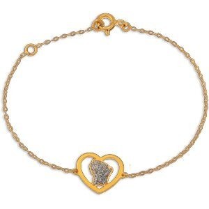 Bracelet Or 750 Cœur Carte Guyane Email Pailleté 17  à 19cm