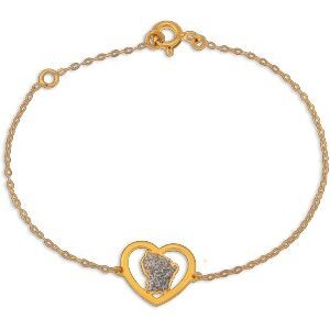 Bracelet Or 750 Cœur Carte Guyane Email Pailleté 17  à 19cm