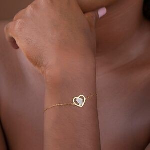 Bracelet Or 750 Cœur Carte Guyane Email Pailleté 17  à 19cm