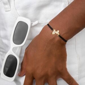 Bracelet Or 375 Carte Guadeloupe Email Pailleté 10*14mm Cordon Noir 19cm