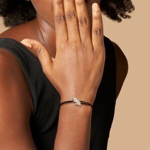 Bracelet Or 375 Carte Martinique Email Pailleté 16.5*10mm Cordon Noir 19cm