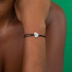 Bracelet Or 750 Carte Guyane Email Pailleté 13*10mm Cordon Noir 19cm