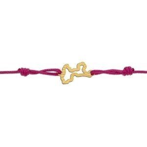Bracelet Or 375 Carte Guadeloupe Diamanté 11*8mm Cordon Rose 18cm