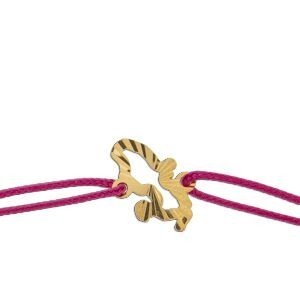 Bracelet Or 375 Carte Martinique Diamanté 8*13mm Cordon Rose 18cm