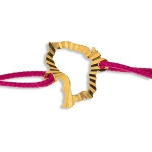 Bracelet Or 750 Carte Guyane Diamanté 12*10mm Cordon Rose 18cm