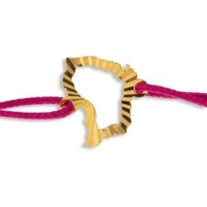 Bracelet Or 750 Carte Guyane Diamanté 12*10mm Cordon Rose 18cm