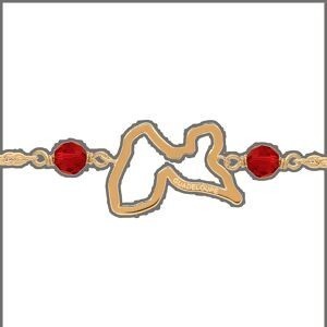 Bracelet Plaqué Or Carte Guadeloupe 15*10mm Cristal Grenat 4mm 18  à 20cm