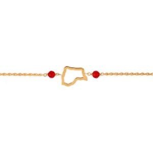 Bracelet Plaqué Or Carte Guyane 11.5*13.5mm Cristal Grenat 4mm 18  à 20cm