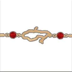Bracelet Plaqué Or Carte Martinique 16.5*9mm Cristal Grenat 4mm 18  à 20cm