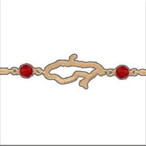 Bracelet Plaqué Or Carte Martinique 16.5*9mm Cristal Grenat 4mm 18  à 20cm