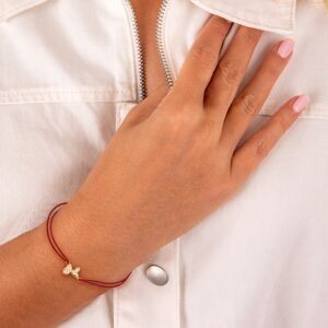Bracelet Plaqué Or Carte Guadeloupe Zirconium 8.3*12.5mm Cordon Rouge 18cm