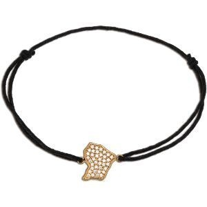 Bracelet Plaqué Or Carte Guyane  Zirconium 11.7*14.5mm Cordon Noir 18cm