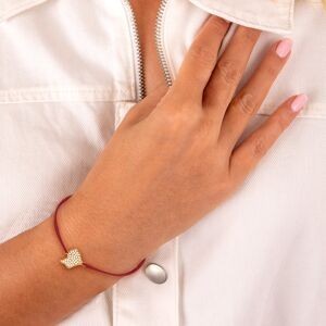 Bracelet Plaqué Or Carte Guyane Zirconium 11.7*14.5mm Cordon Rouge 18cm