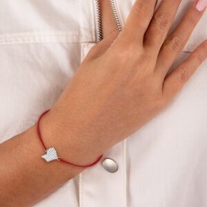 Bracelet Argent 925 Carte Guyane Zirconium 11.7*14.5mm Cordon Rouge 18cm
