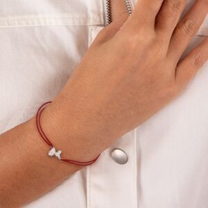 Bracelet Argent 925 Carte Guadeloupe  Zirconium 8.3*12.5mm Cordon Rouge 18cm