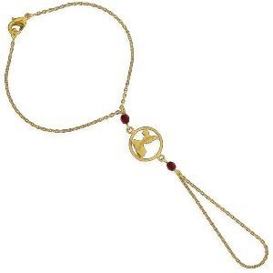 Chaîne Main Plaqué Or 19cm Carte Guadeloupe 15.5mm Cristal Grenat 3.5mm