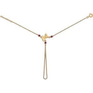 Chaîne Main Plaqué Or 20  à 22cm Carte Guadeloupe 15*10mm Cristal Grenat 4mm