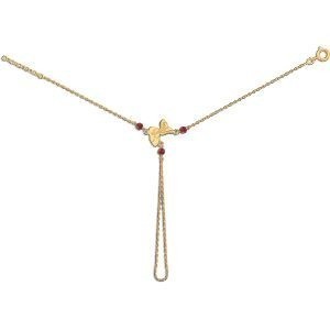 Chaîne Main Plaqué Or 20  à 22cm Carte Guadeloupe 15*10mm Cristal Grenat 4mm
