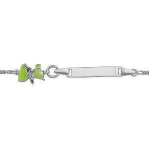 Bracelet Identité Argent 925 Email Carte Guadeloupe Colibri 10*7mm 14  à 16cm