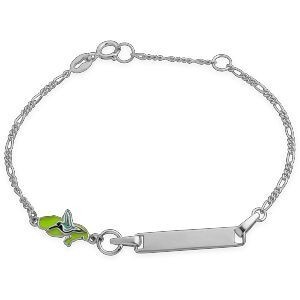 Bracelet Identité Argent 925 Email Carte Martinique Colibri 10*7mm 14  à 16cm