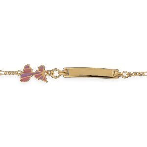 Bracelet Identité Plaqué Or Carte Guadeloupe 10*7mm Email Rose Mauve 14  à 16cm