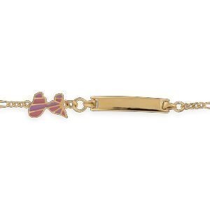Bracelet Identité Plaqué Or Carte Guadeloupe 10*7mm Email Rose Mauve 14  à 16cm