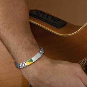 Bracelet Acier Plaque 10*44mm Drapeau Guyane Email Multicolore 10mm 19  à 22cm