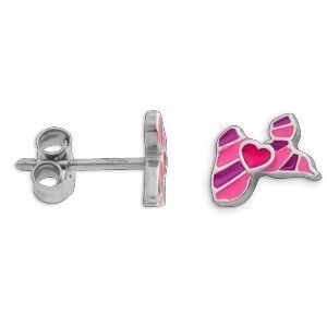 Boucles D'oreilles Argent 925 Email Carte Guadeloupe Cœur 7*5mm
