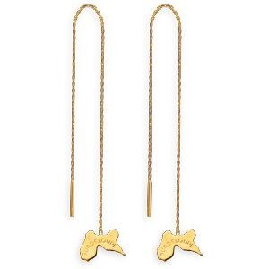 Boucles D'oreilles Or 750 Pendant 100mm Carte Guadeloupe 8*5mm